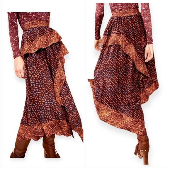 Ulla Johnson Silk Omila Skirt in Agate, Size 2, Brown burgundy multi, New with - Picture 2 of 16
